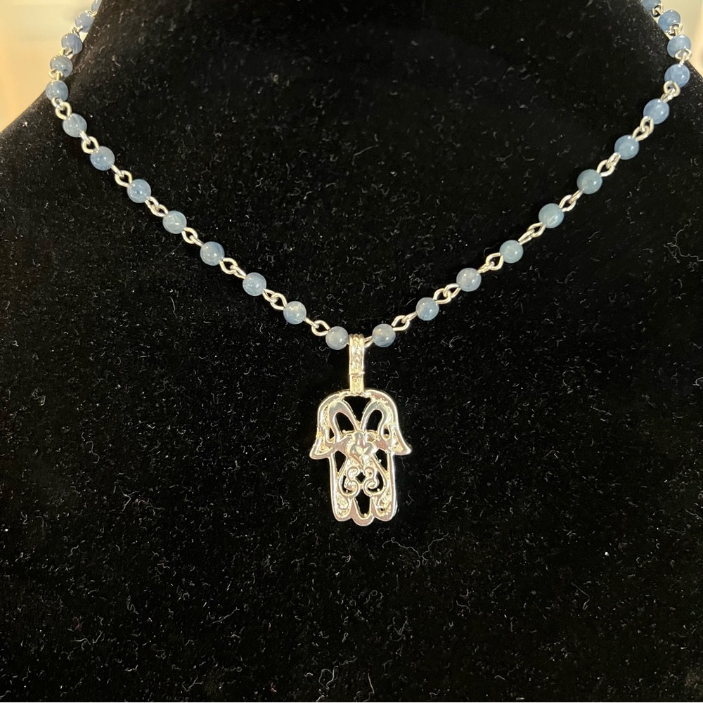 VSA Hamsa Blue & Silver Choker Necklace